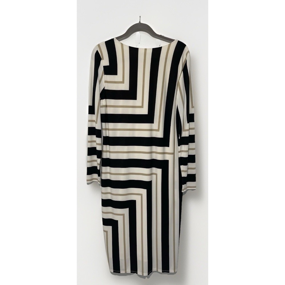 Cato Geometric Print Long Sleeve Midi Dress Womens Size XL Black‎ White Khaki - Picture 5 of 8